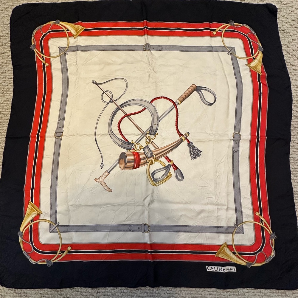 Celine Paris Vintage Equestrian Silk Scarf – 25” Square - Picture 2 of 7